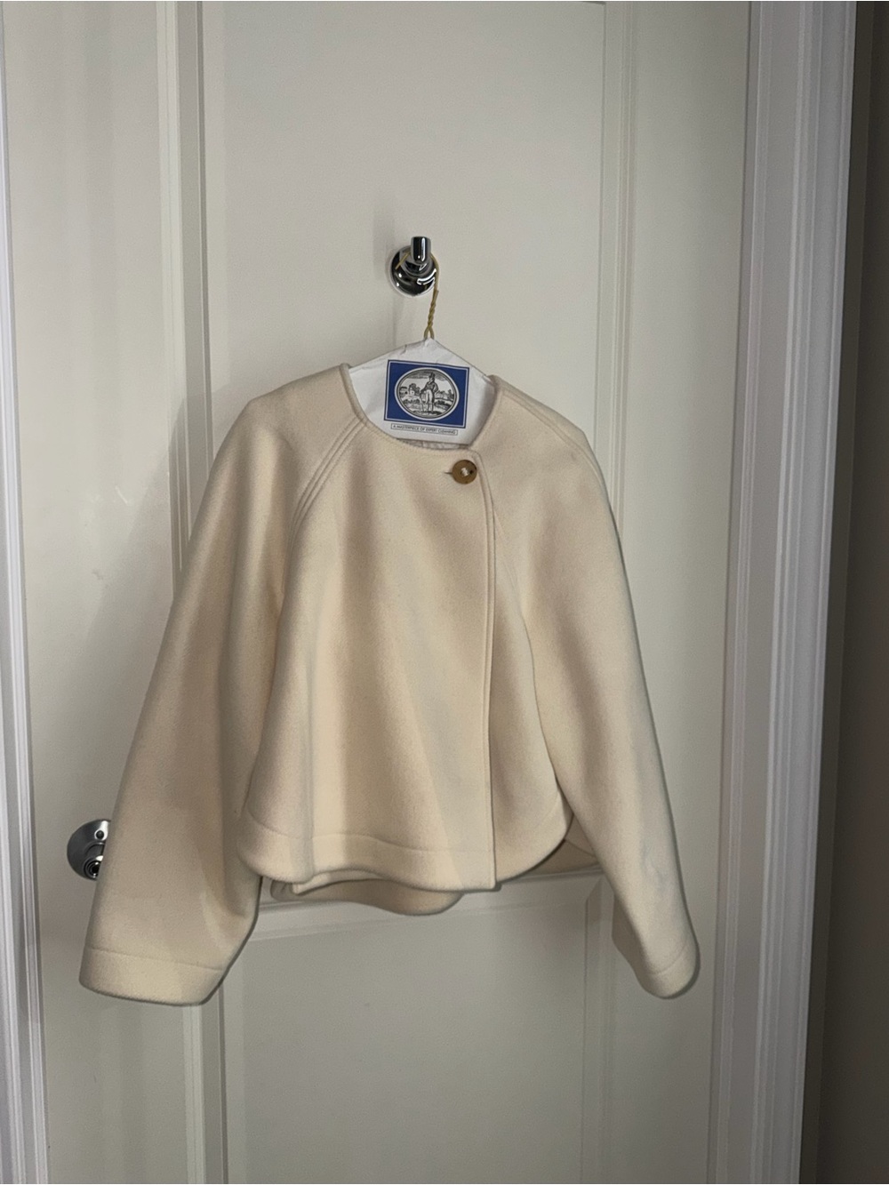 Chloe Cream Cape Jacket with Single Contrasting Button